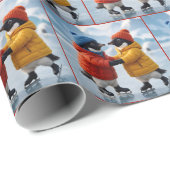 Papier Cadeau Penguins Ice Skating  (Coin rond)