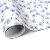 Papier Cadeau Pensées bleues sur fond blanc (Coin rond)