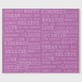 Papier Cadeau Pensées positives en blanc rose Mots inspirants (Plat)