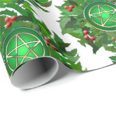 Papier Cadeau Pentacle on Holly Wreath (Coin rond)