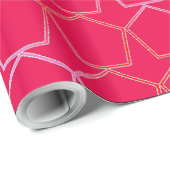 Papier Cadeau Pentagones imprimés sur rouge (Coin rond)