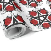 Papier Cadeau Pentagramme aux roses rouges (Coin rond)