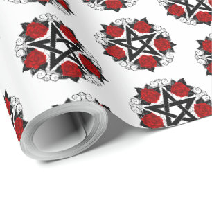 Papier Cadeau Pentagramme aux roses rouges