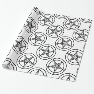 Papier Cadeau pentagramme baphomet blanc halloween