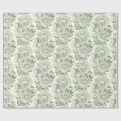 Papier Cadeau Peoné et papillons bloc impression, sauge vert et (Plat)