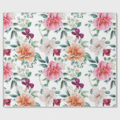 Papier Cadeau Peonies d'aquarelle rose blanc (Plat)