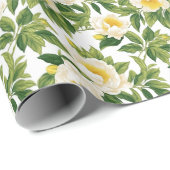 Papier Cadeau Peonies de Claire de Lune blanches et jaunes (Coin rond)