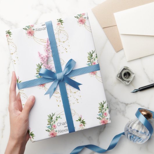Papier Cadeau Peonies roses et noms d'or Abstraits (Cadeaux)
