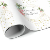 Papier Cadeau Peonies roses et noms d'or Abstraits (Coin rond)