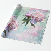 Papier Cadeau Peonies Roses Sur Mariage/Douche Bleu/Rose (Déroulé)