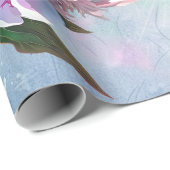 Papier Cadeau Peonies Roses Sur Mariage/Douche Bleu/Rose (Coin rond)