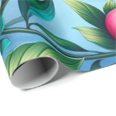 Papier Cadeau Peonies roses sur un Arrière - plan bleu (Coin rond)