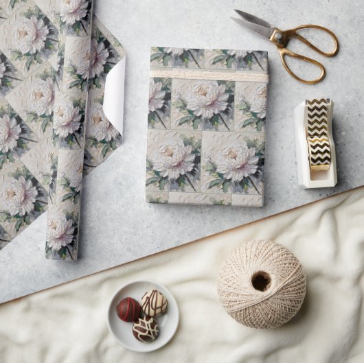 Papier Cadeau Peony blanc Impasto Art (Artisanat)