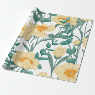Papier Cadeau Peony Claire de Lune plante motif sans soudure. Ma