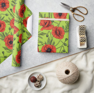 Papier Cadeau Pépites, rouge et vert sur le vert citron