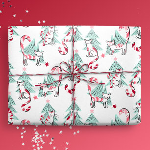Papier Cadeau Pepperment Candy Chats et arbres de Noël