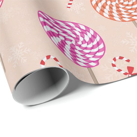 Papier Cadeau Peppermint Candy Mints Christmas, candy canes (Coin rond)