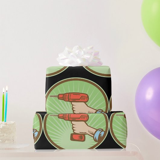 Papier Cadeau Perceuse électrique sans fil Retro Handyman