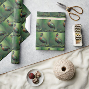 Papier Cadeau Perdrix crêtée sur une branche