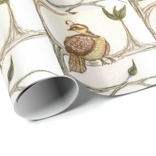 Papier Cadeau Perdrix dans un poirier vert (Coin rond)