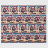 Papier Cadeau Père Noël à cheval sur un rodéo Bull Noël (Plat)