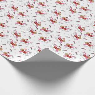 Papier Cadeau Père Noël à cheval sur une licorne, joli Noël