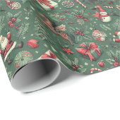 Papier Cadeau Père Noël & Amis : Enveloppement de Noël vert (Coin rond)