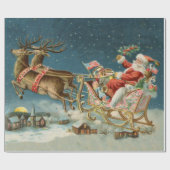 Papier Cadeau Père Noël Antique Sleigh Reindeer (Plat)