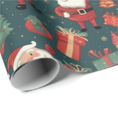 Papier Cadeau Père Noël Arbres de Noël Ornements Noël vert (Coin rond)