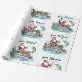 Papier Cadeau Père Noël assis pêche Noël (Déroulé)