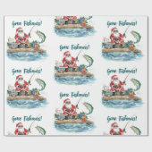 Papier Cadeau Père Noël assis pêche Noël (Plat)