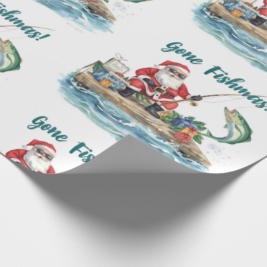Papier Cadeau Père Noël assis pêche Noël (Coin)