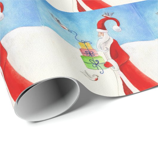 Papier Cadeau Père Noël avec cadeaux art Noël enrobé (Coin rond)