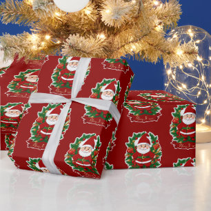 Papier Cadeau Père Noël avec des branches de sapin.