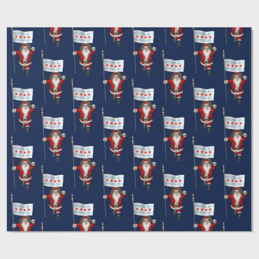 Papier Cadeau Père Noël Avec Drapeau De Chicago (Plat)