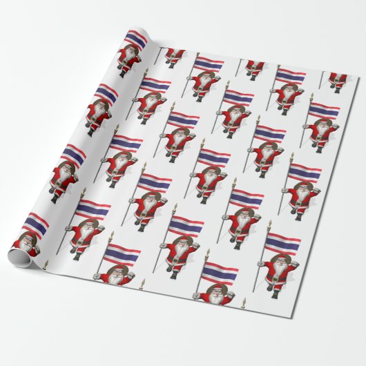 Papier Cadeau Père Noël Avec Drapeau De Thaïlande (Déroulé)