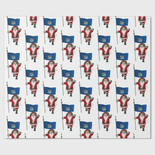 Papier Cadeau Père Noël Avec Drapeau Du Maine (Plat)