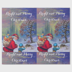 PAPIER CADEAU PÈRE NOËL AVEC ENFANT DANS LA NEIGE D'HIVER