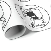 Papier Cadeau Père Noël avec sac noir et blanc (Coin rond)