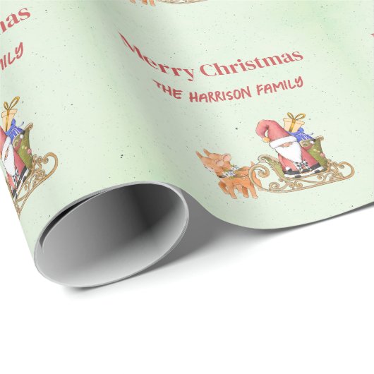 Papier Cadeau Père Noël avec Sleigh et Reindeer Personnalisé (Coin rond)