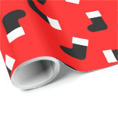 Papier Cadeau Père Noël Boots Motif Noël Fête Rouge Noir (Coin rond)