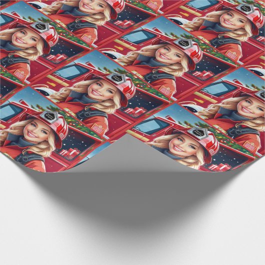 Papier Cadeau Père Noël Brigade Femme Pompier Noël (Coin)