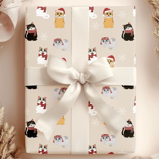 Papier Cadeau Père Noël Cats Cute Pet Kitty Motif de Noël