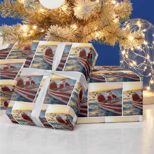 Papier Cadeau Père Noël conduisant un hors-bord