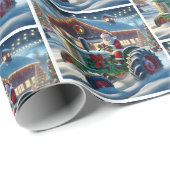 Papier Cadeau Père Noël conduisant un tracteur dans le Noël des (Coin rond)