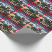 Papier Cadeau Père Noël conduisant un tracteur vert (Coin)