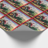 Papier Cadeau Père Noël conduisant un tracteur vert (Coin)