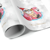 Papier Cadeau Père Noël cool, flamants roses, Bokeh de plage   (Coin rond)