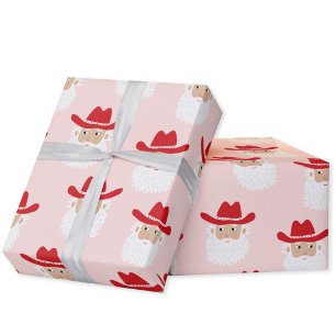Papier Cadeau Père Noël Cow-boy Noël Rose