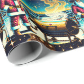 Papier Cadeau Père Noël Cuisine Sur Le BBQ Pit 2 Noël (Coin rond)